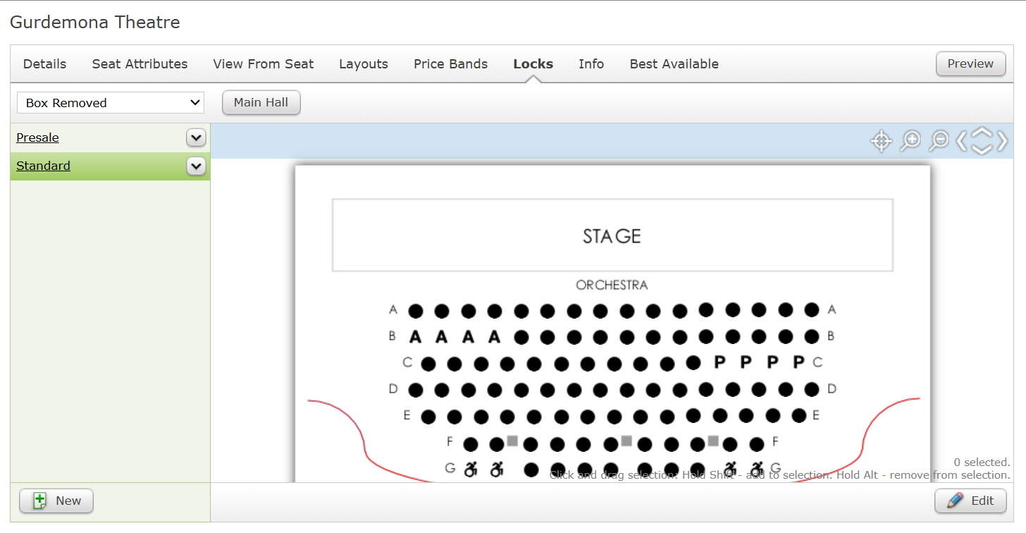 The Locks Tab of a Seating Plan.