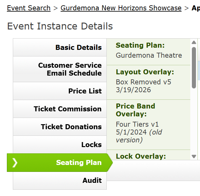 An Instance with an old version of a  Price Band Overlay.
