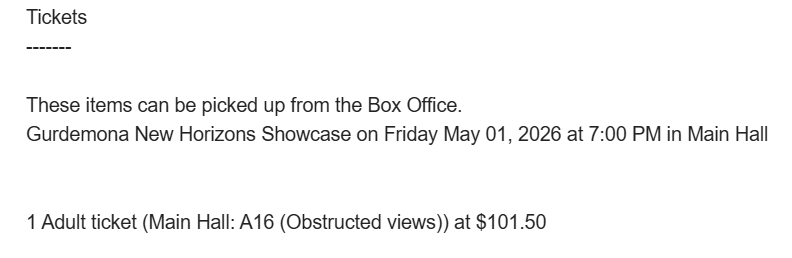 Confirmation email with a Ticket purchase of a Seat with information.