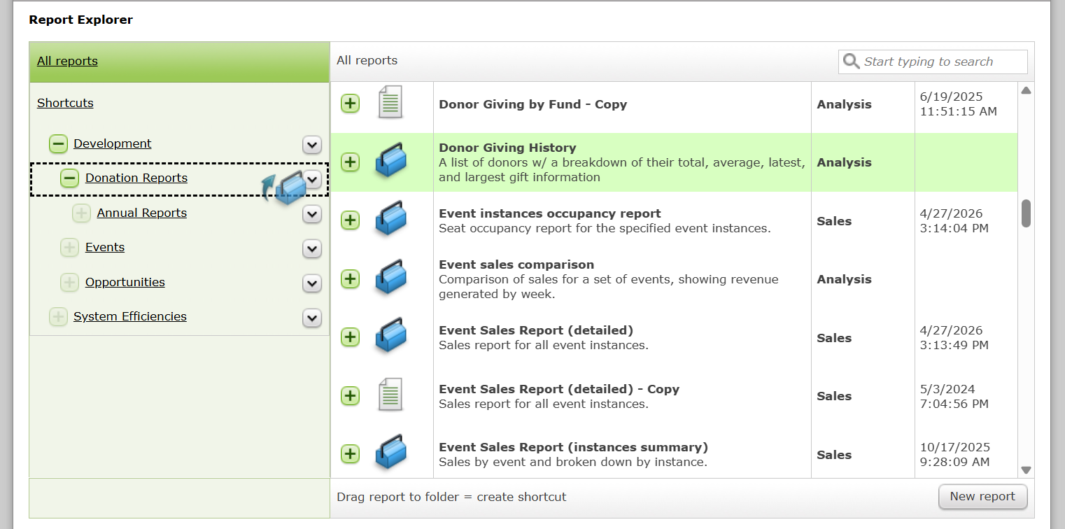 Adding a Report to a folder.