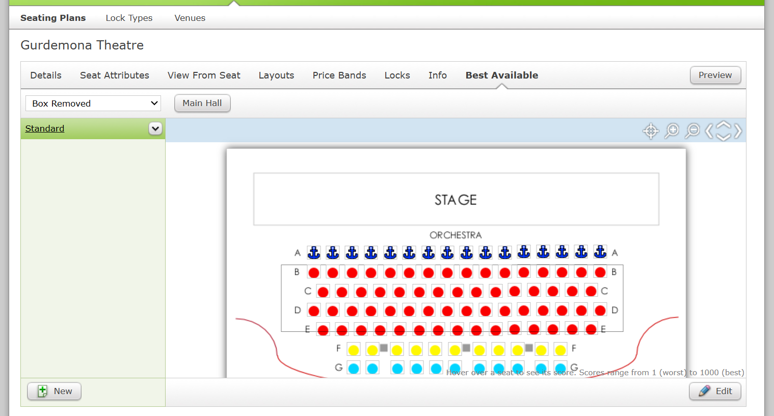 The Best Available Tab of a Seating Plan.