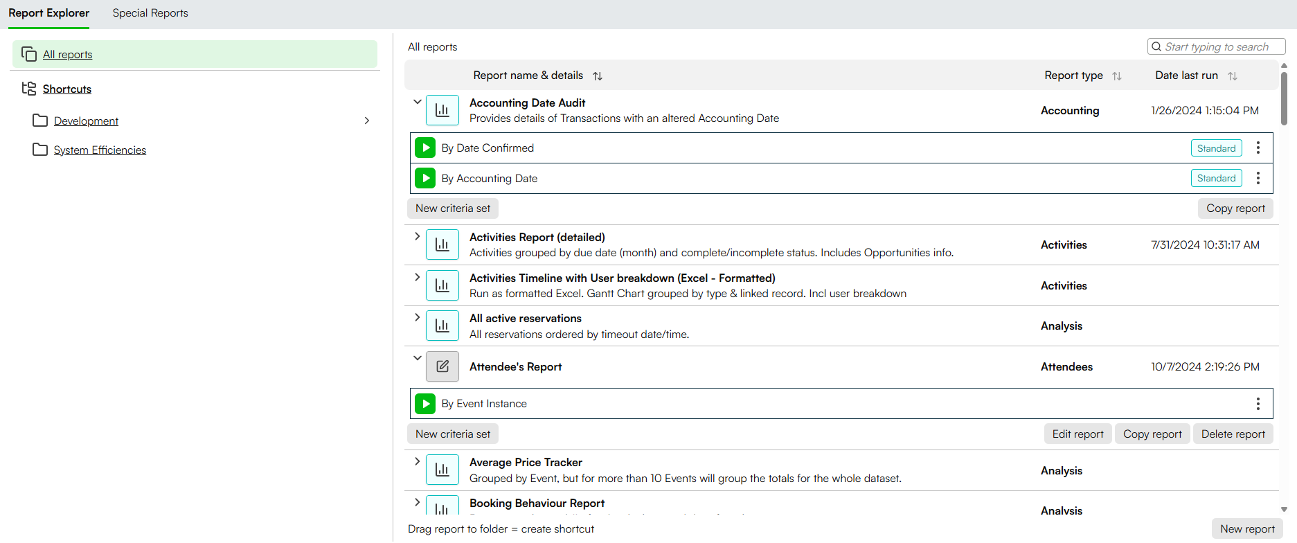 Select a Report from the Report Explorer