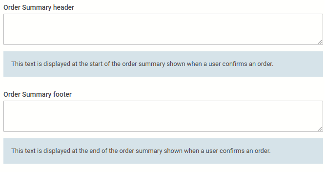 a screenshot of order summary header and footer settings 