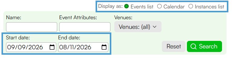 event search settings in the sales interface