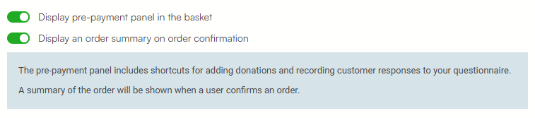 basket and cart settings