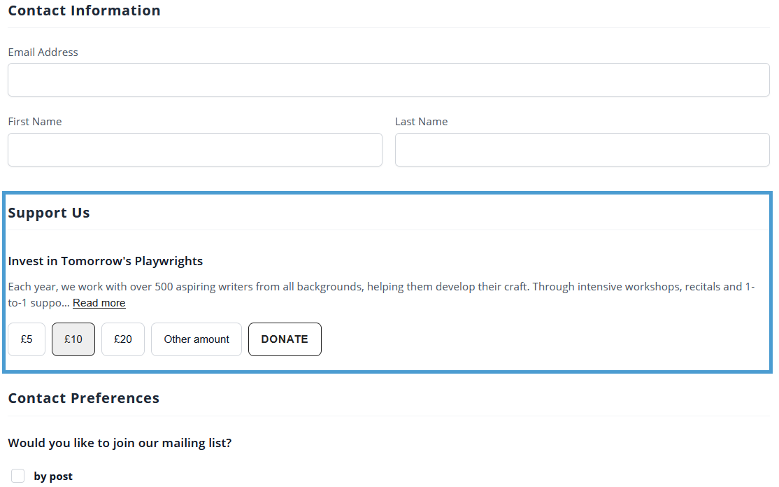Donation prompt placed at middle