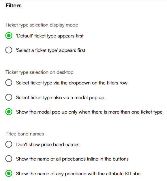 Filters and Display settings
