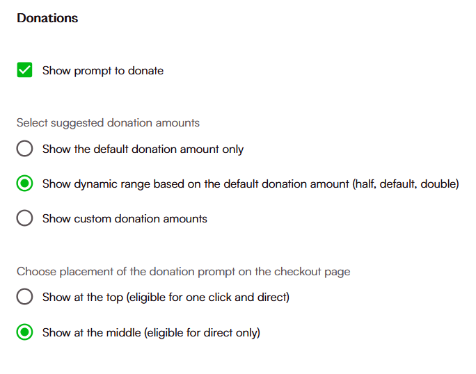 Donations configuration settings