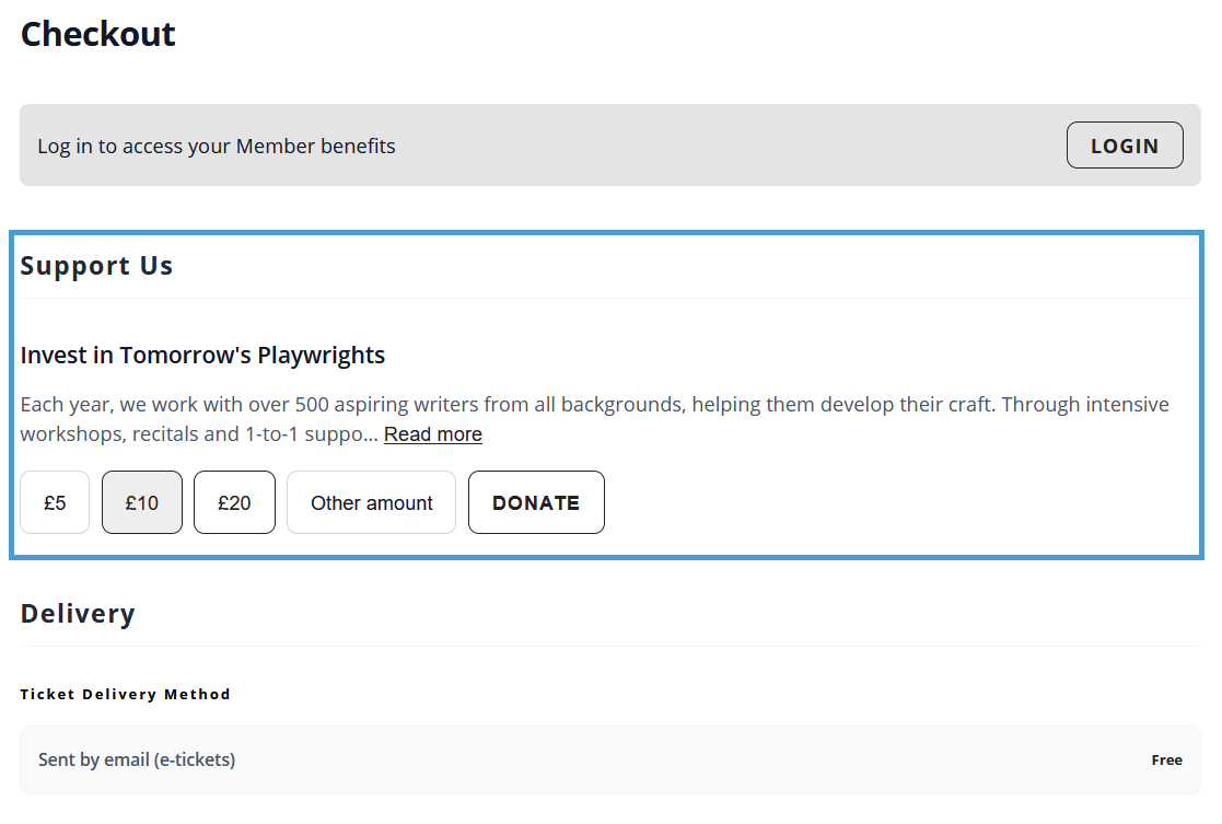 Donation prompt placed at top