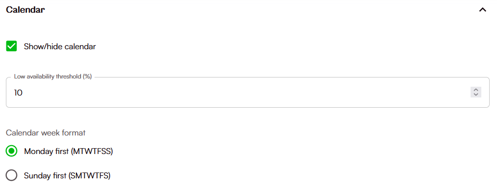 Calendar configuration settings