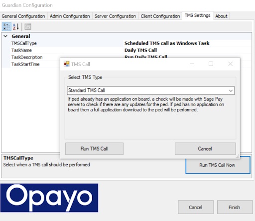 tms call window with standard tms call selected